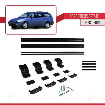 Compatible with Ford Focus (C170) SW 1998-2004 BASIC Model Car Roof Rack Cross Bar Black Aluminium 2 Bars
