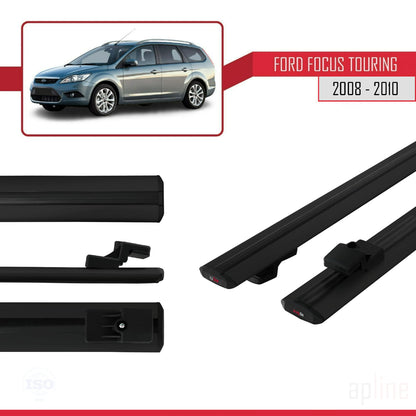 Compatible avec Ford Focus 2 (C307) Turnier 2008-2010 BASIC Model Barres de Toit Railing Porte-Bagages de Voiture Noir Aluminium 2 Barres