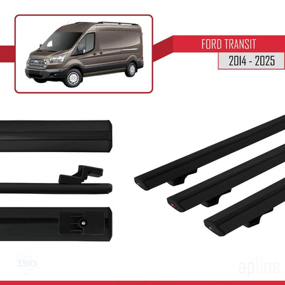 Kompatibel mit Ford Transit 2014-2025 BASIC Modell Dachgepäckträger, schwarzes Aluminium, 3 Stangen