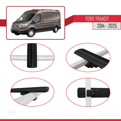 Kompatibel mit Ford Transit 2014-2025 BASIC Modell Dachgepäckträger, schwarzes Aluminium, 3 Stangen
