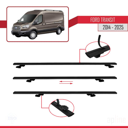 Kompatibel mit Ford Transit 2014-2025 BASIC Modell Dachgepäckträger, schwarzes Aluminium, 3 Stangen