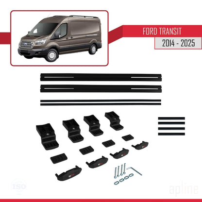 Kompatibel mit Ford Transit 2014-2025 BASIC Modell Dachgepäckträger, schwarzes Aluminium, 2 Stangen