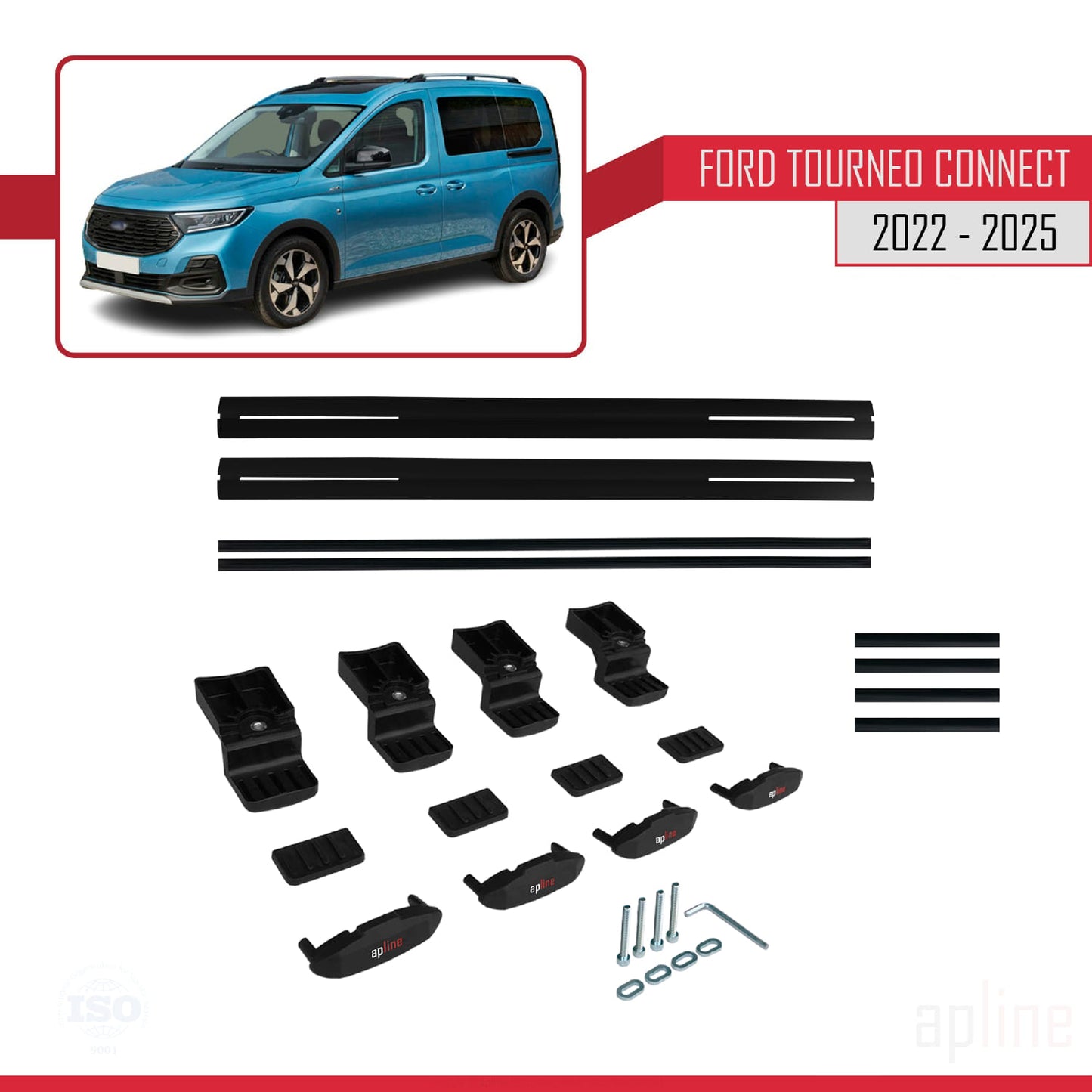 Compatible with Ford Transit/Tourneo Connect 3 2022-2025 BASIC Model Car Roof Rack Cross Bar Black Aluminium 2 Bars