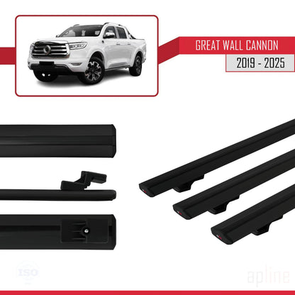 Compatible avec Great Wall Cannon 2019-2025 BASIC Model Barres de Toit Railing Porte-Bagages de Voiture Noir Aluminium 3 Barres