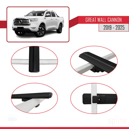 Compatible avec Great Wall Cannon 2019-2025 BASIC Model Barres de Toit Railing Porte-Bagages de Voiture Noir Aluminium 3 Barres