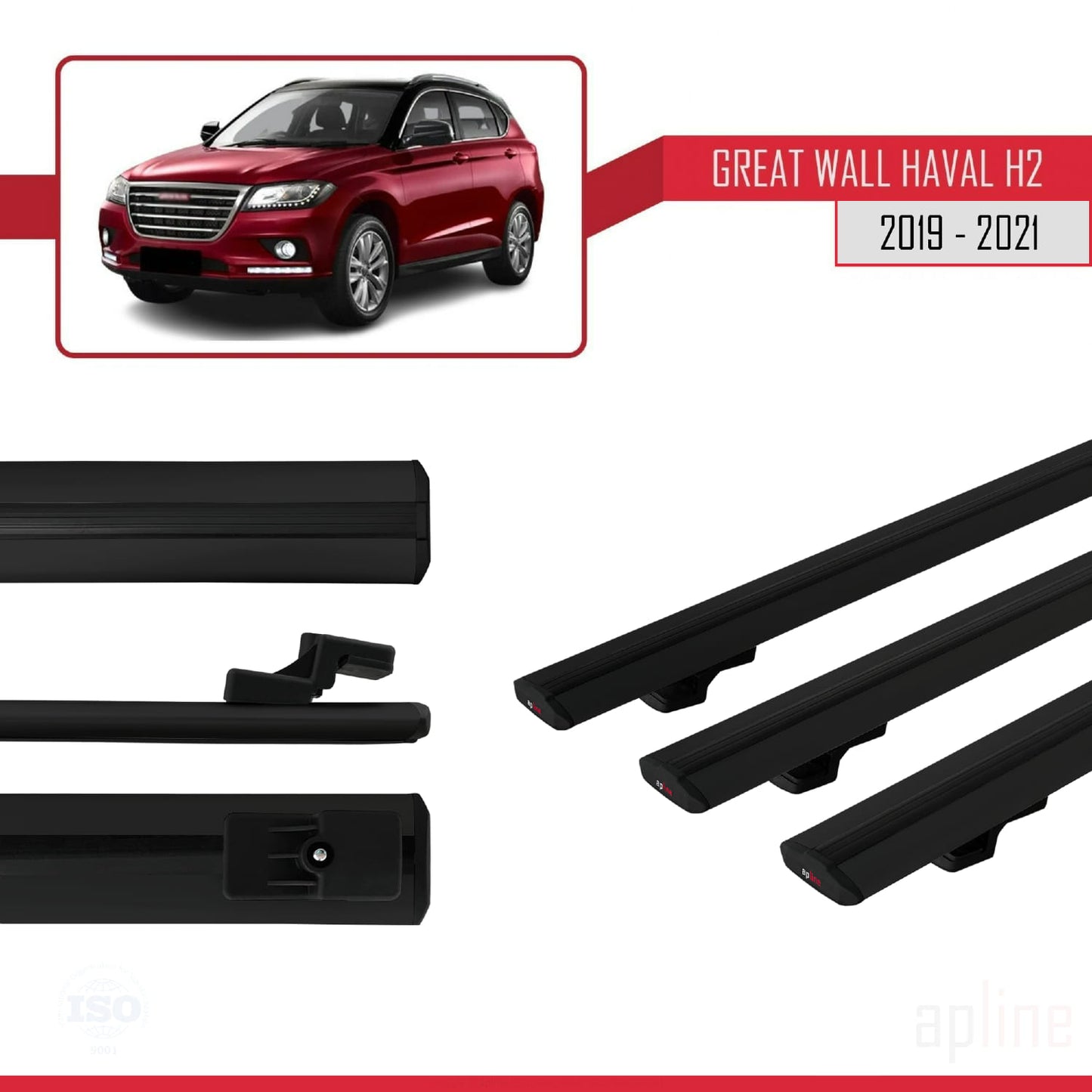Compatible with Great Wall Haval H2 2019-2021 BASIC Model Car Roof Rack Cross Bar Black Aluminium 3 Bars