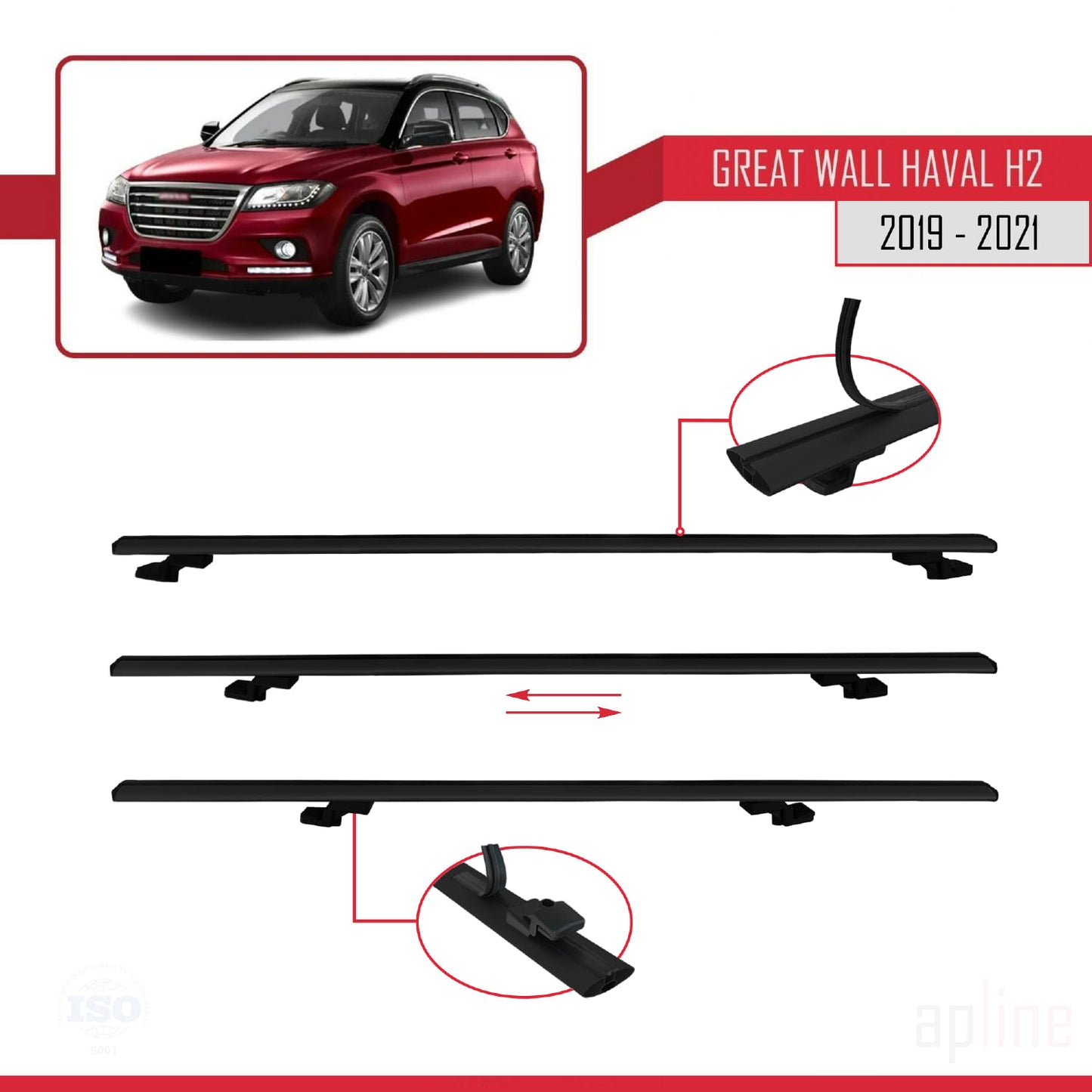 Compatible with Great Wall Haval H2 2019-2021 BASIC Model Car Roof Rack Cross Bar Black Aluminium 2 Bars