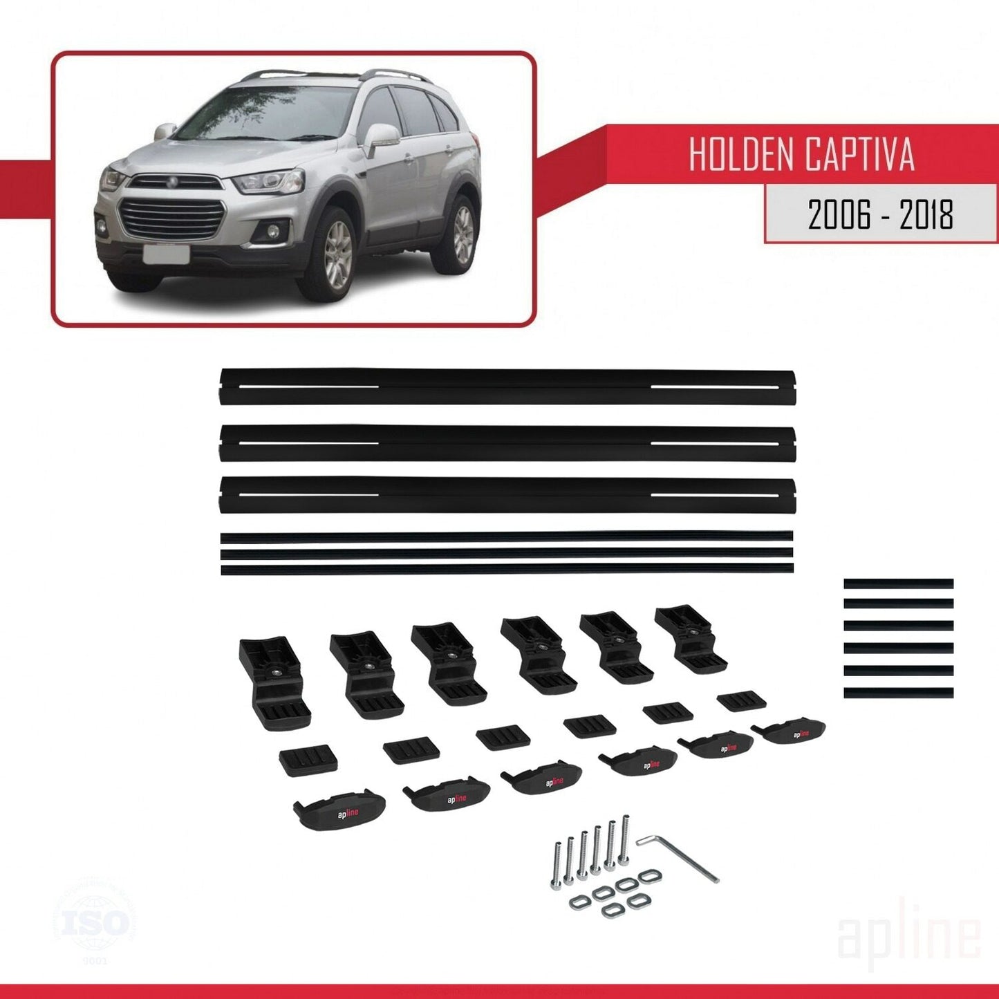 Kompatibel mit Holden Captiva 2006-2018 BASIC Modell Dachgepäckträger, schwarzes Aluminium, 3 Stangen