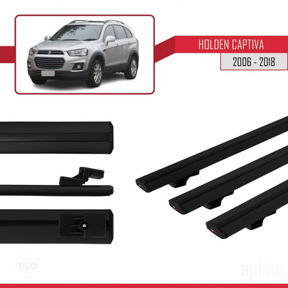 Kompatibel mit Holden Captiva 2006-2018 BASIC Modell Dachgepäckträger, schwarzes Aluminium, 3 Stangen