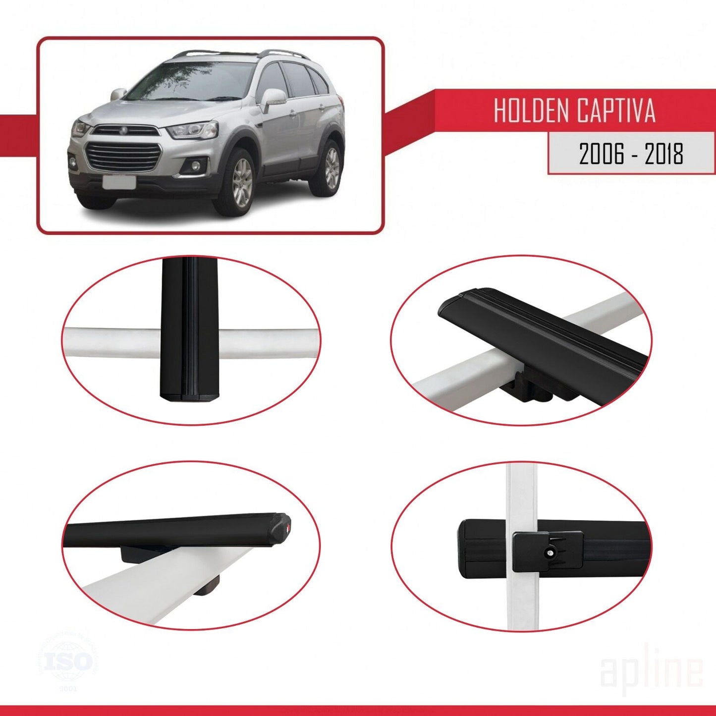 Kompatibel mit Holden Captiva 2006-2018 BASIC Modell Dachgepäckträger, schwarzes Aluminium, 3 Stangen