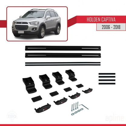 Kompatibel mit Holden Captiva 2006-2018 BASIC Modell Dachgepäckträger, schwarzes Aluminium, 2 Stangen