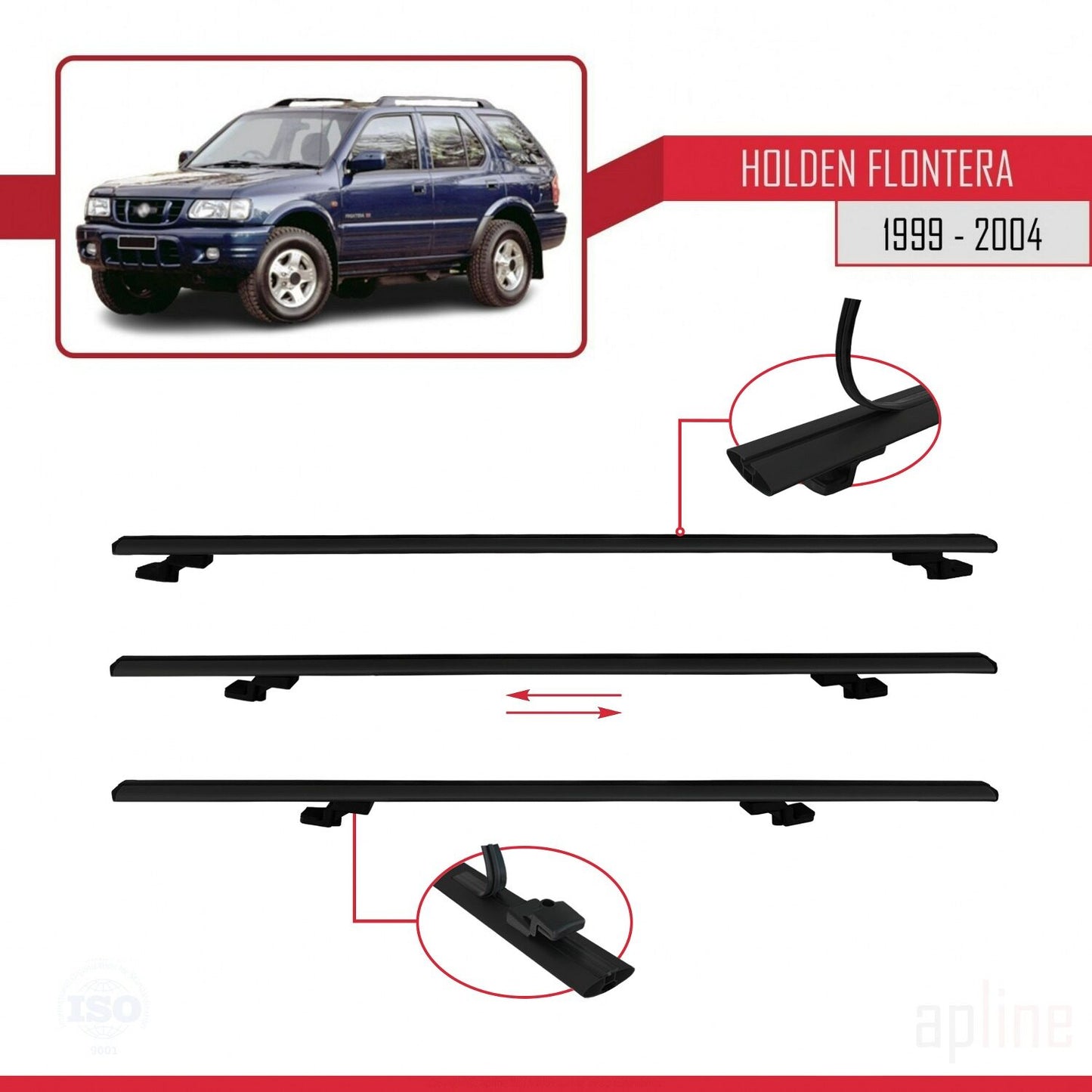Compatible avec Holden Frontera 2 1999-2004 BASIC Model Barres de Toit Railing Porte-Bagages de Voiture Noir Aluminium 2 Barres