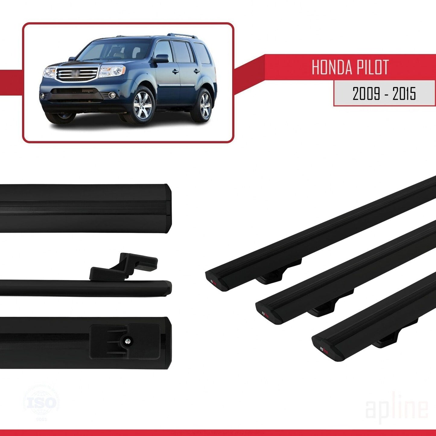 Compatible avec Honda Pilot 2 2009-2015 BASIC Model Barres de Toit Railing Porte-Bagages de Voiture Noir Aluminium 3 Barres
