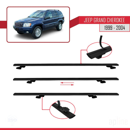 Compatible avec Jeep Grand Cherokee 2 (WJ) 1999-2004 BASIC Model Barres de Toit Railing Porte-Bagages de Voiture Noir Aluminium 3 Barres
