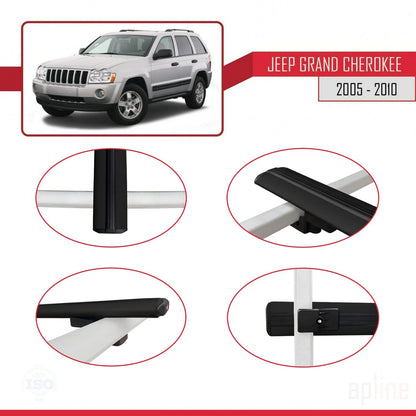 Compatible avec Jeep Grand Cherokee 3 (WK) 2005-2010 BASIC Model Barres de Toit Railing Porte-Bagages de Voiture Noir Aluminium 2 Barres