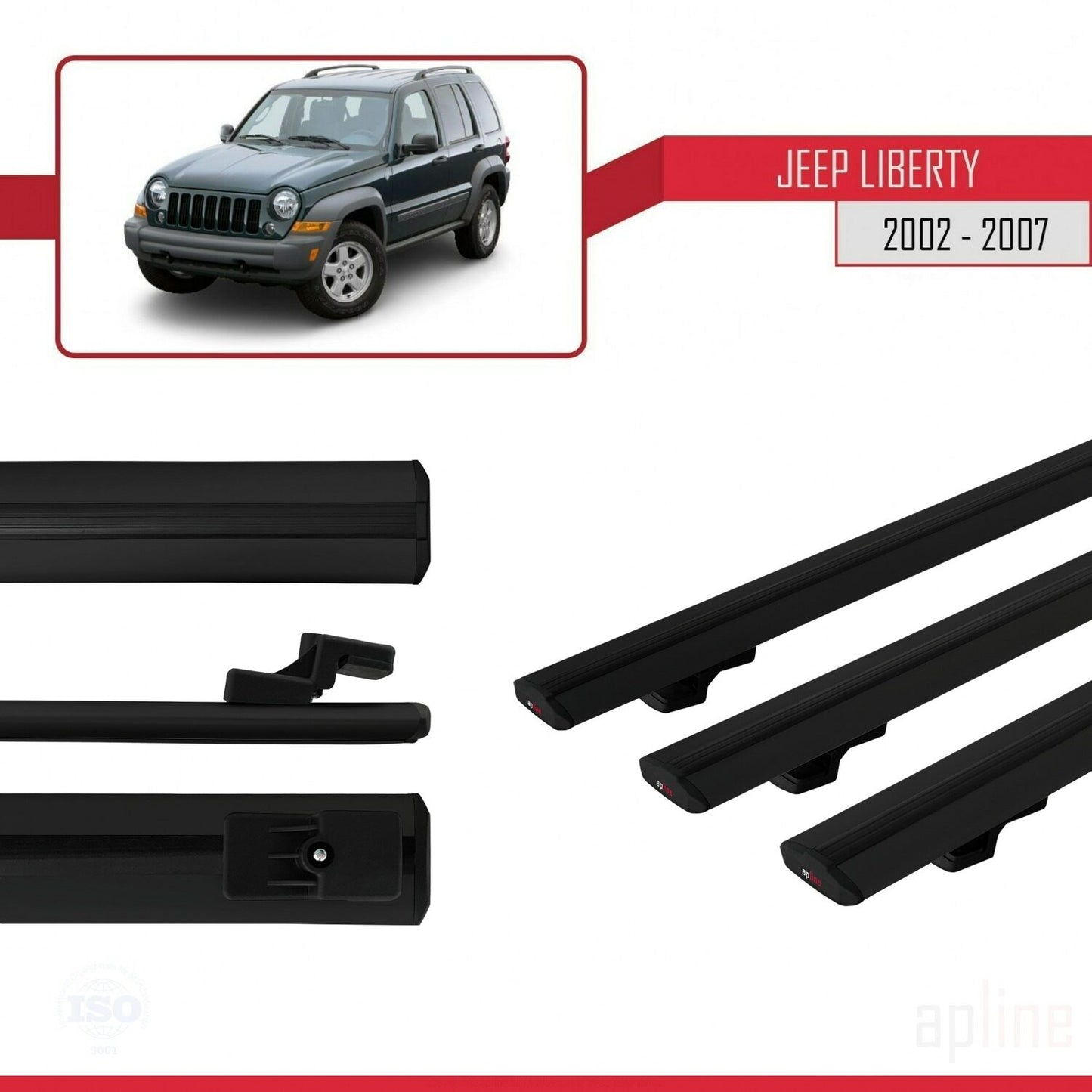 Compatible avec Jeep Liberty 2002-2007 BASIC Model Barres de Toit Railing Porte-Bagages de Voiture Noir Aluminium 3 Barres