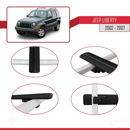 Compatible avec Jeep Liberty 2002-2007 BASIC Model Barres de Toit Railing Porte-Bagages de Voiture Noir Aluminium 3 Barres