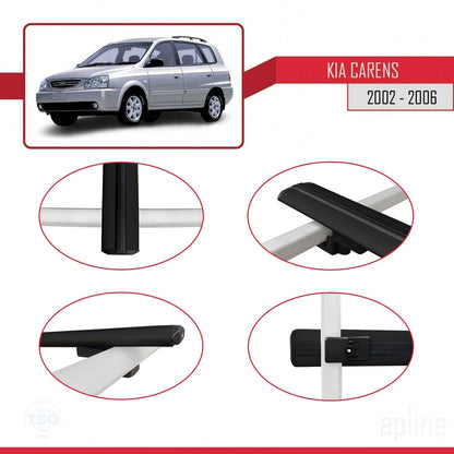Compatible avec Kia Carens Post-Facelift 2002-2006 BASIC Model Barres de Toit Railing Porte-Bagages de Voiture Noir Aluminium 2 Barres