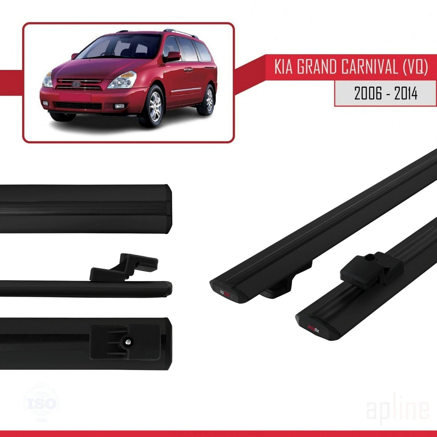 Compatible avec Kia Carnival 2 (VQ) 2006-2014 BASIC Model Barres de Toit Railing Porte-Bagages de Voiture Noir Aluminium 2 Barres