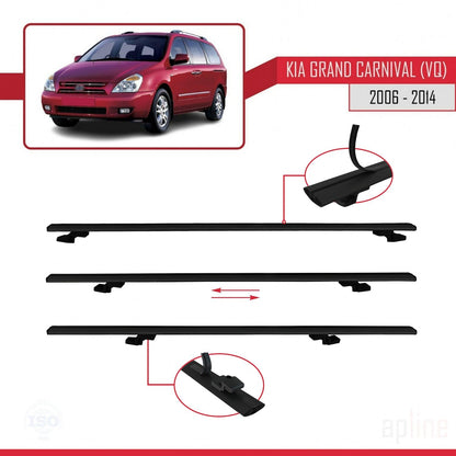 Compatible avec Kia Carnival 2 (VQ) 2006-2014 BASIC Model Barres de Toit Railing Porte-Bagages de Voiture Noir Aluminium 2 Barres