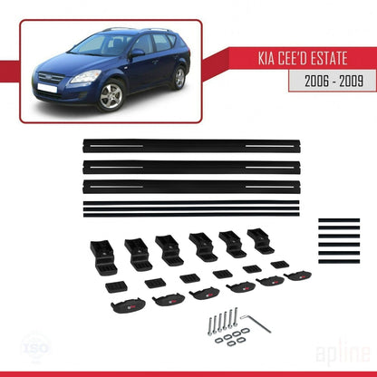 Compatible avec Kia Ceed (ED) Break Pre-Facelift 2006-2009 BASIC Model Barres de Toit Railing Porte-Bagages de Voiture Noir Aluminium 3 Barres