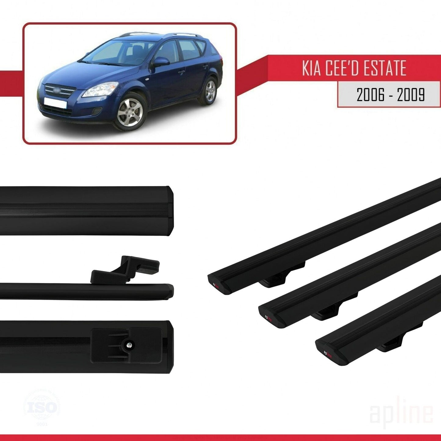 Compatible avec Kia Ceed (ED) Break Pre-Facelift 2006-2009 BASIC Model Barres de Toit Railing Porte-Bagages de Voiture Noir Aluminium 3 Barres