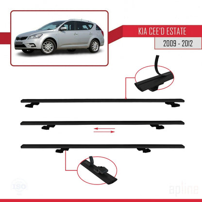 Compatible with Kia Ceed (ED) SW Post-Facelift 2009-2012 BASIC Model Car Roof Rack Cross Bar Black Aluminium 3 Bars