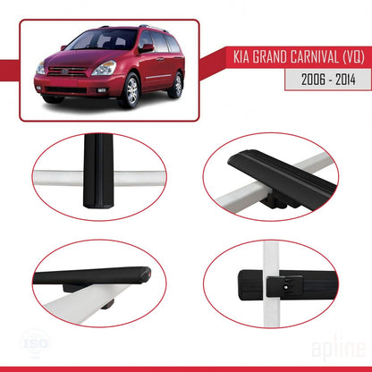 Compatible with Kia Grand Carnival 2 (VQ) 2006-2014 BASIC Model Car Roof Rack Cross Bar Black Aluminium 3 Bars