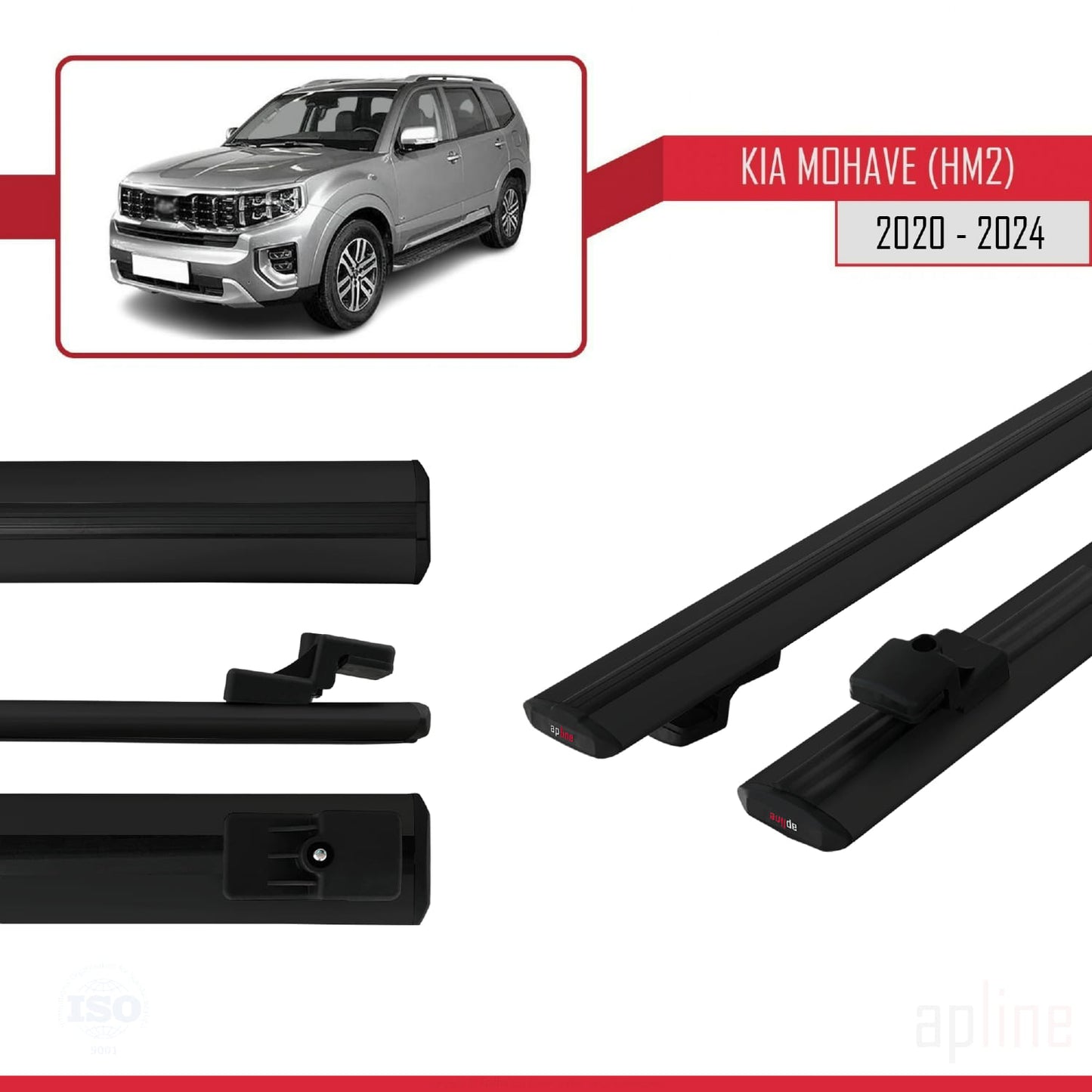 Compatible with Kia Mohave 2 (HM2) 2020-2024 BASIC Model Car Roof Rack Cross Bar Black Aluminium 2 Bars