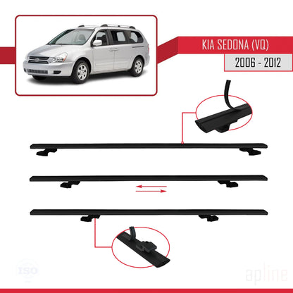 Compatible avec Kia Sedona 2 (VQ) 2006-2012 BASIC Model Barres de Toit Railing Porte-Bagages de Voiture Noir Aluminium 3 Barres