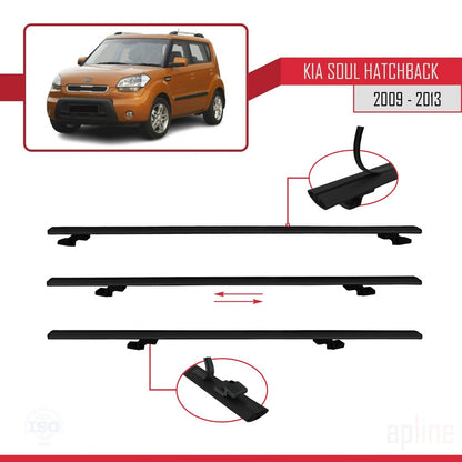 Compatible avec Kia Soul (AM) HB 2009-2013 BASIC Model Barres de Toit Railing Porte-Bagages de Voiture Noir Aluminium 3 Barres