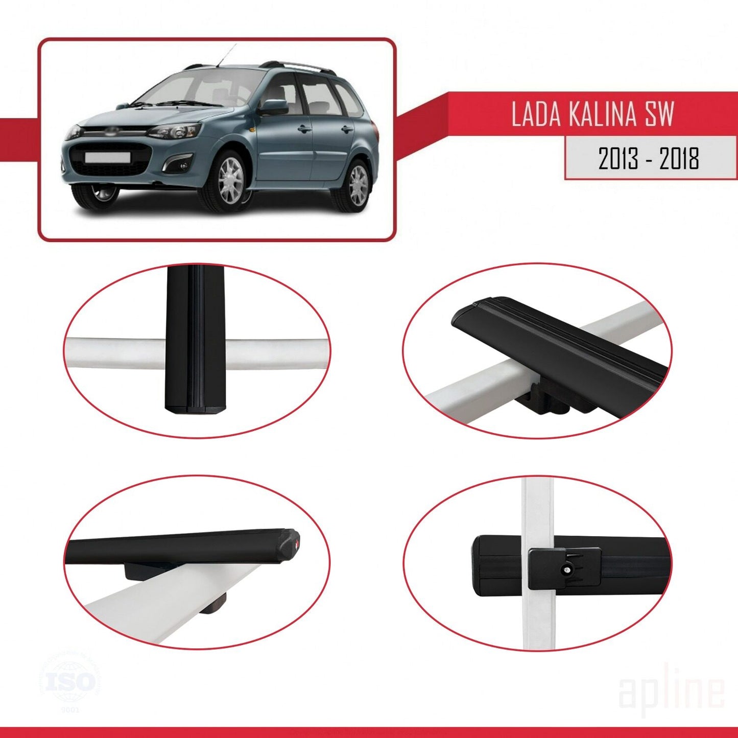 Compatible avec Lada Kalina 2 Break 2013-2018 BASIC Model Barres de Toit Railing Porte-Bagages de Voiture Noir Aluminium 3 Barres