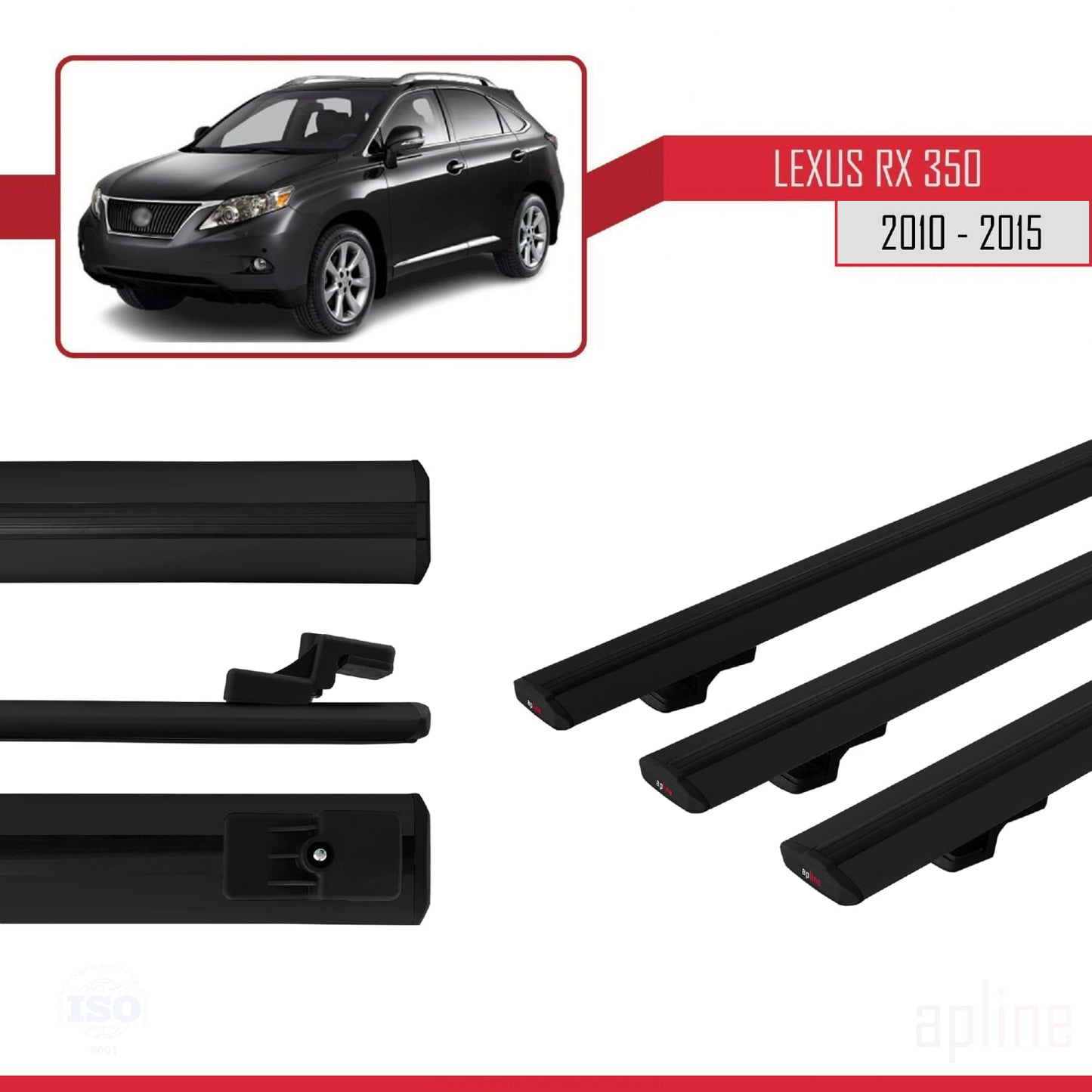 Compatible avec Lexus RX 3 (AL10) 2010-2015 BASIC Model Barres de Toit Railing Porte-Bagages de Voiture Noir Aluminium 3 Barres