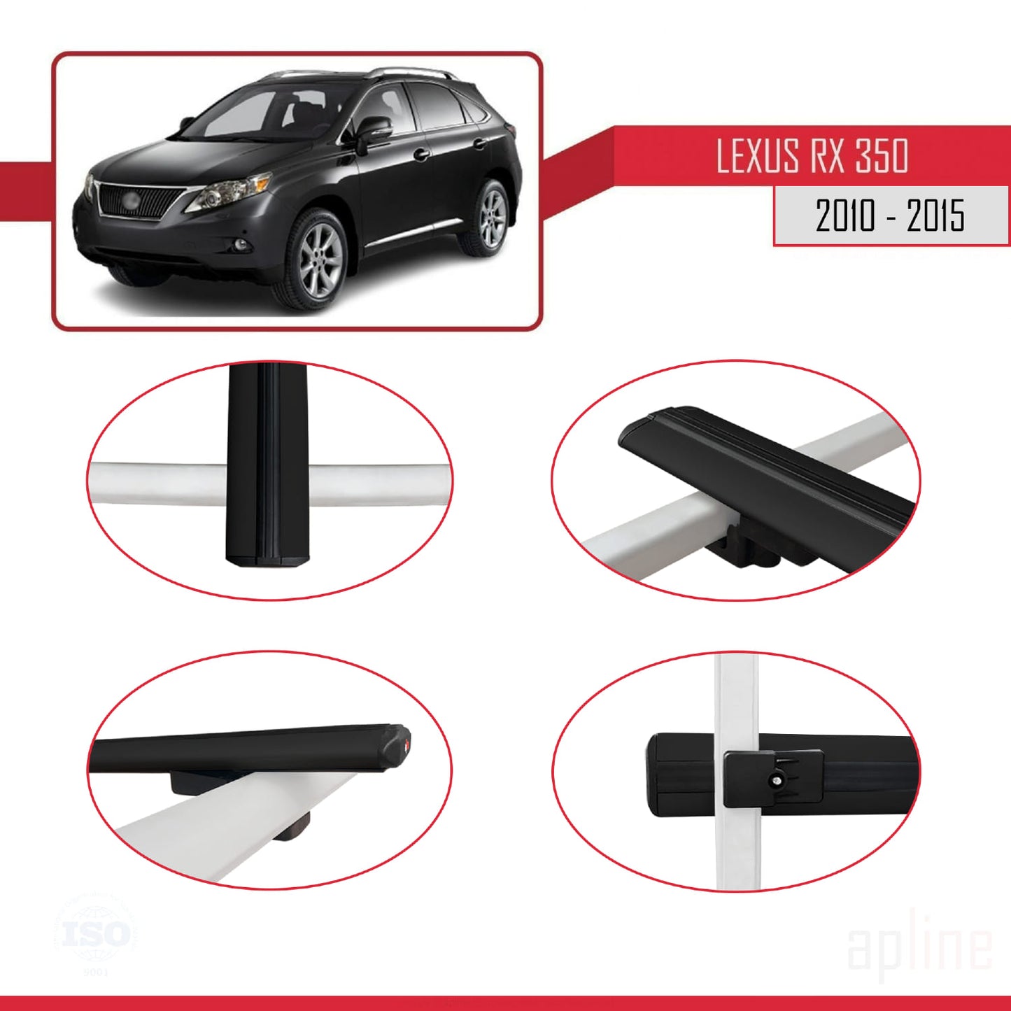 Compatible avec Lexus RX 3 (AL10) 2010-2015 BASIC Model Barres de Toit Railing Porte-Bagages de Voiture Noir Aluminium 3 Barres