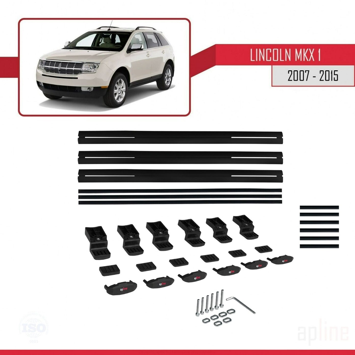 Compatible with Lincoln MKX (U388) 2007-2015 BASIC Model Car Roof Rack Cross Bar Black Aluminium 3 Bars