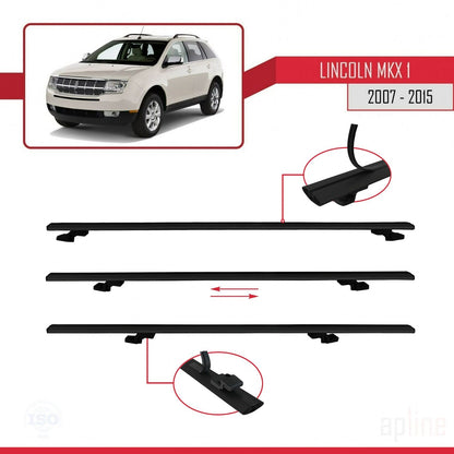 Compatible with Lincoln MKX (U388) 2007-2015 BASIC Model Car Roof Rack Cross Bar Black Aluminium 3 Bars