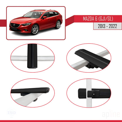 Compatible avec Mazda 6 III (GJ1/GL) 2013-2022 BASIC Model Barres de Toit Railing Porte-Bagages de Voiture Noir Aluminium 2 Barres