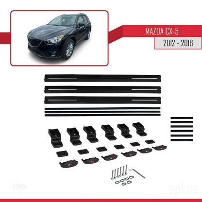 Compatible avec Mazda CX-5 I (KE) 2012-2016 BASIC Model Barres de Toit Railing Porte-Bagages de Voiture Noir Aluminium 3 Barres