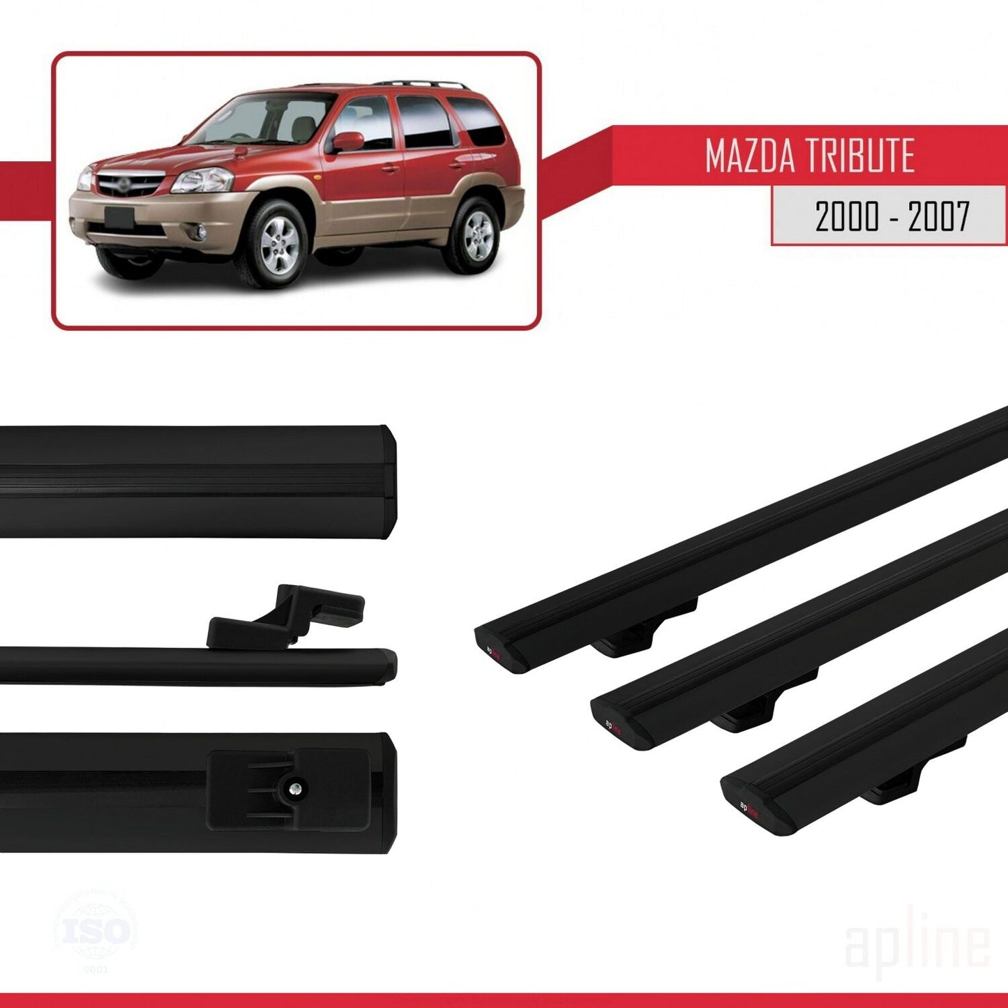 Compatible avec Mazda Tribute 2000-2007 BASIC Model Barres de Toit Railing Porte-Bagages de Voiture Noir Aluminium 3 Barres
