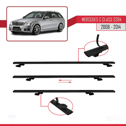 Compatible avec Mercedes Classe C 3 (S204) 2008-2014 BASIC Model Barres de Toit Railing Porte-Bagages de Voiture Noir Aluminium 2 Barres