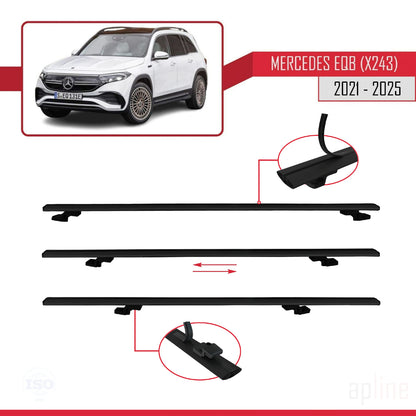 Compatible with Mercedes EQB (X243) 2021-2025 BASIC Model Car Roof Rack Cross Bar Black Aluminium 3 Bars