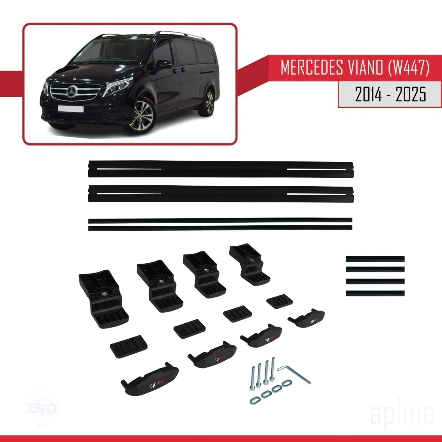 Compatible with Mercedes Viano 3 (W447) 2014-2025 BASIC Model Car Roof Rack Cross Bar Black Aluminium 2 Bars