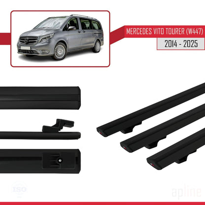 Compatible avec Mercedes Vito Tourer (W447) 2014-2025 BASIC Model Barres de Toit Railing Porte-Bagages de Voiture Noir Aluminium 3 Barres
