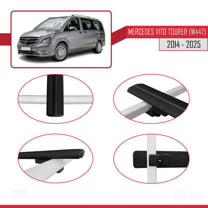 Compatible avec Mercedes Vito Tourer (W447) 2014-2025 BASIC Model Barres de Toit Railing Porte-Bagages de Voiture Noir Aluminium 2 Barres