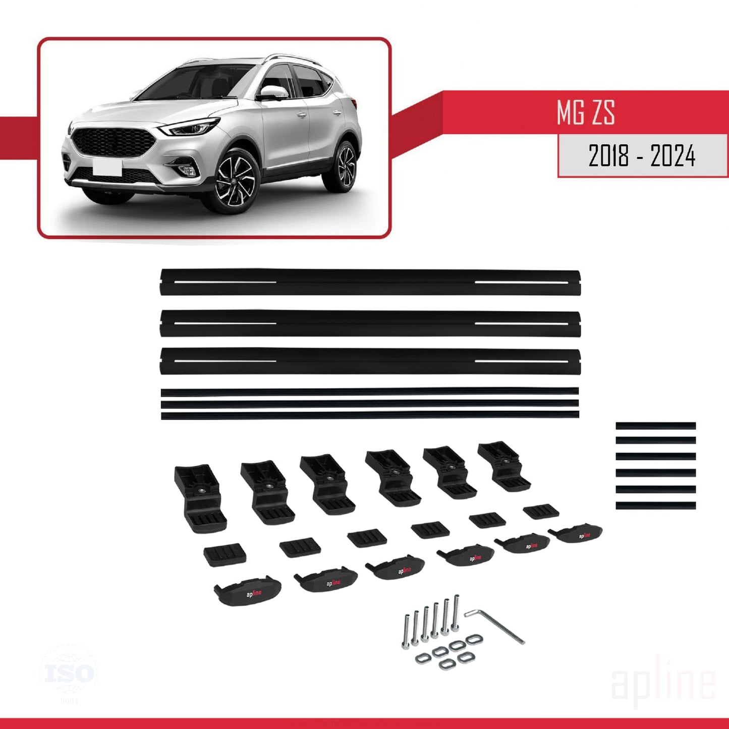 Compatible avec MG ZS 2018-2024 BASIC Model Barres de Toit Railing Porte-Bagages de Voiture Noir Aluminium 3 Barres