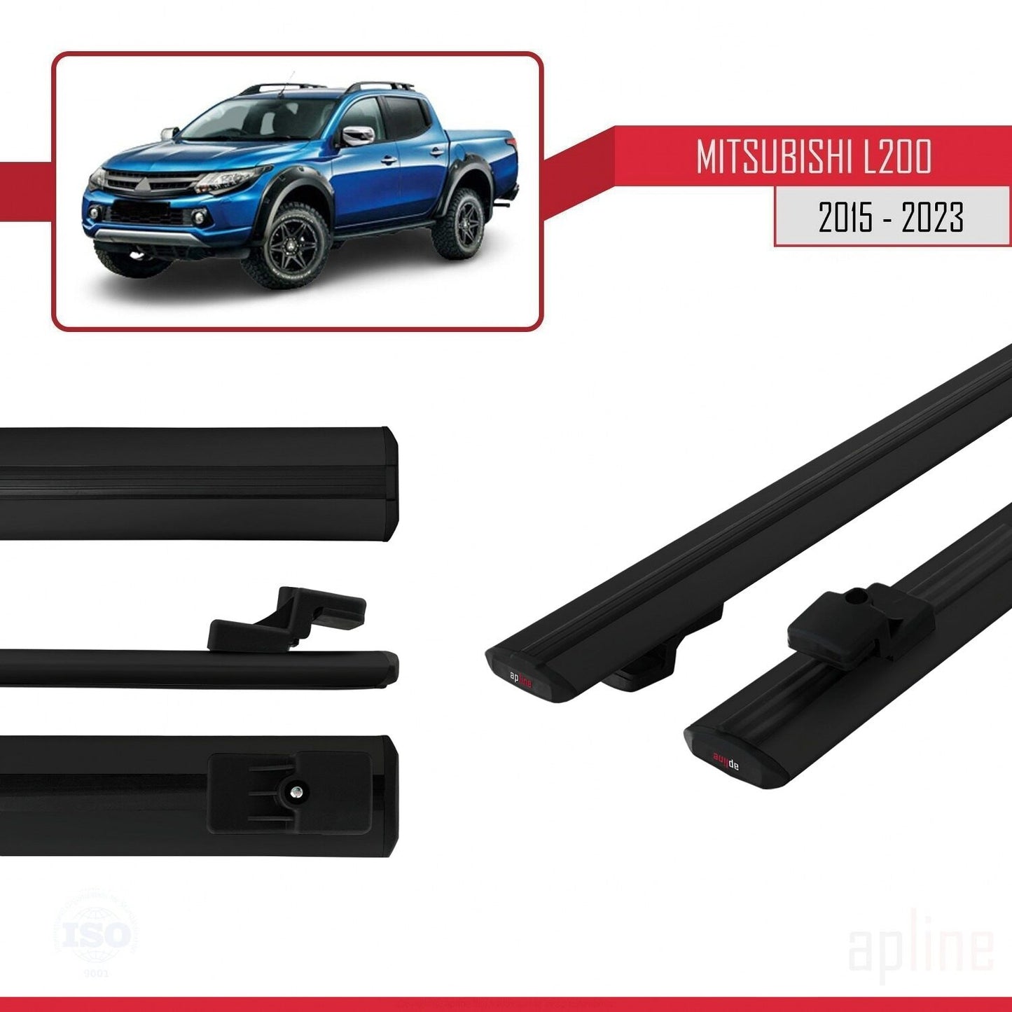 Compatible avec Mitsubishi L200 V 2015-2023 BASIC Model Barres de Toit Railing Porte-Bagages de Voiture Noir Aluminium 2 Barres