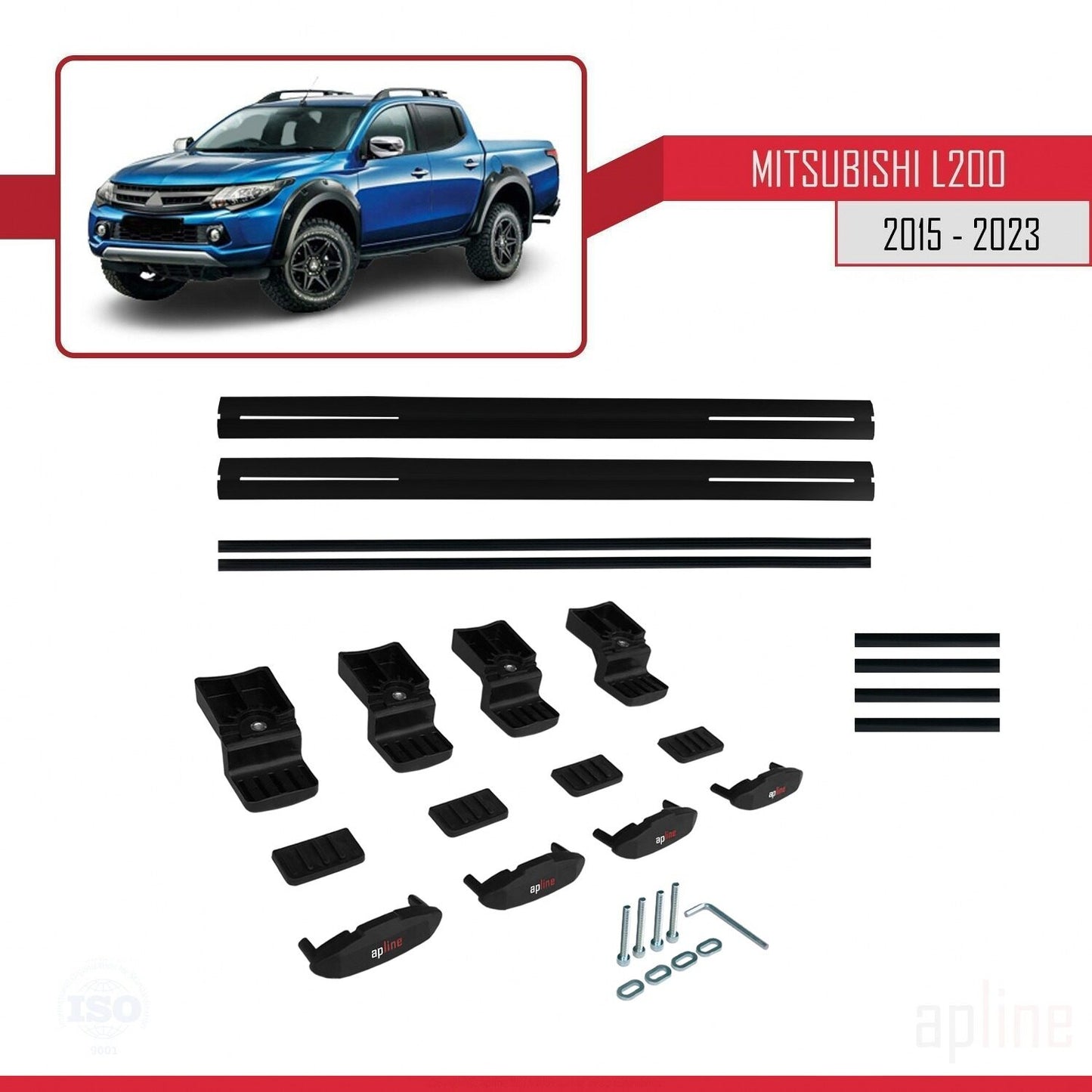 Compatible avec Mitsubishi L200 V 2015-2023 BASIC Model Barres de Toit Railing Porte-Bagages de Voiture Noir Aluminium 2 Barres