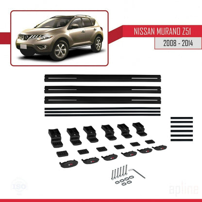 Compatible avec Nissan Murano 2 (Z51) 2008-2014 BASIC Model Barres de Toit Railing Porte-Bagages de Voiture Noir Aluminium 3 Barres