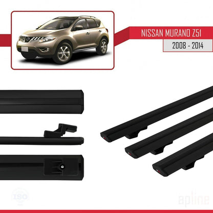 Compatible avec Nissan Murano 2 (Z51) 2008-2014 BASIC Model Barres de Toit Railing Porte-Bagages de Voiture Noir Aluminium 3 Barres