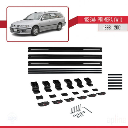 Compatible avec Nissan Primera 2 (W11) Traveller 1998-2001 BASIC Model Barres de Toit Railing Porte-Bagages de Voiture Noir Aluminium 3 Barres